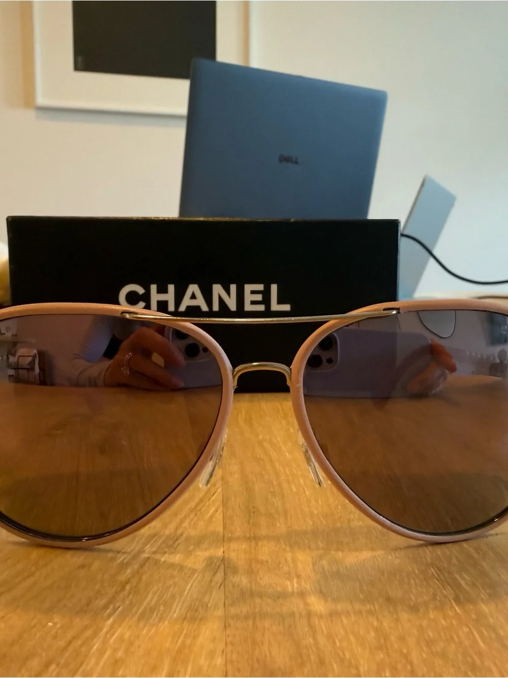 Chanel Light Pink Metal Polarized Pilot Winter Aviator Sunglasses